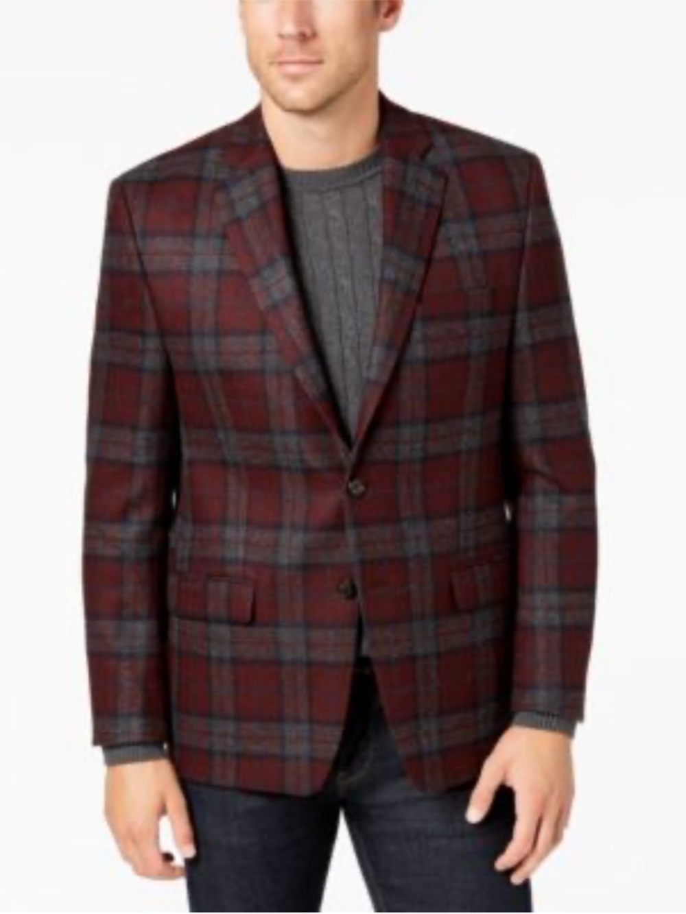 Lauren Ralph Lauren Classic-Fit UltraFlex Stretch Burgundy Tartan Wool Size 42s